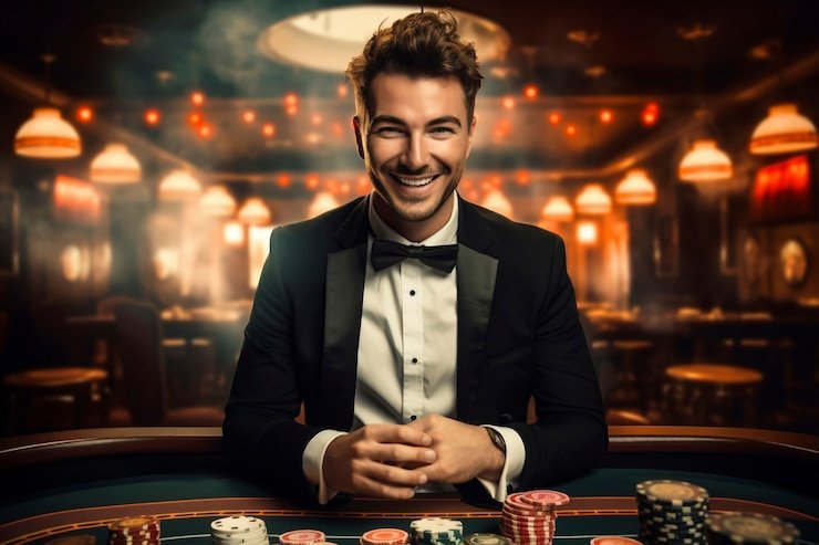 Meja live dealer baccarat di studio diavolo dengan antarmuka taruhan yang jelas
